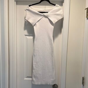 Elegant White Off-Shoulder Sweater Dress